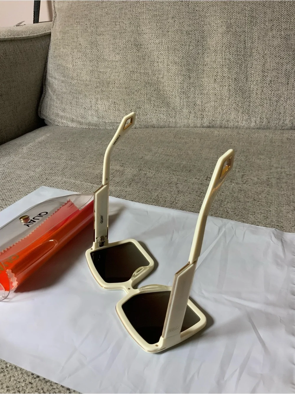 Quay Australia Cream Square Frame Sunglasses with Brown Gradient Lenses